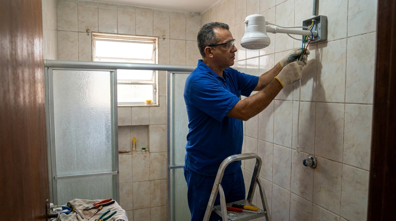Substituição de Chuveiro Antigo na Gleba Beatriz, Limeira‑SP